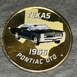 VTG Route 66 Texas 1966 Pontiac GTO Souvenir Challenge Coin Gold Tone Token